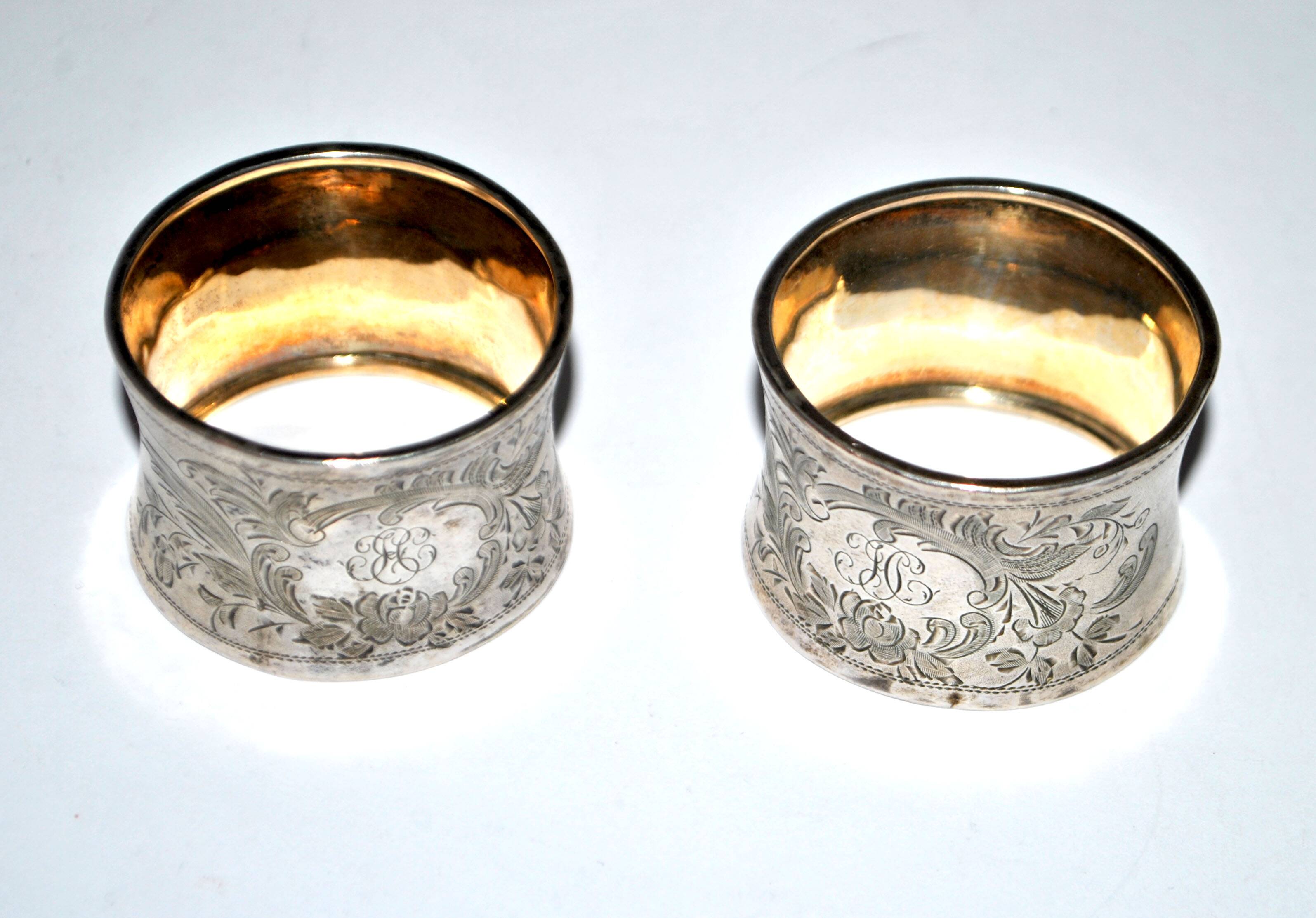 Set of 2 antique napkin rings in 800 Solid SILVER - monogrammed ring