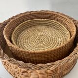 Trio of vintage wicker and woven raffia baskets