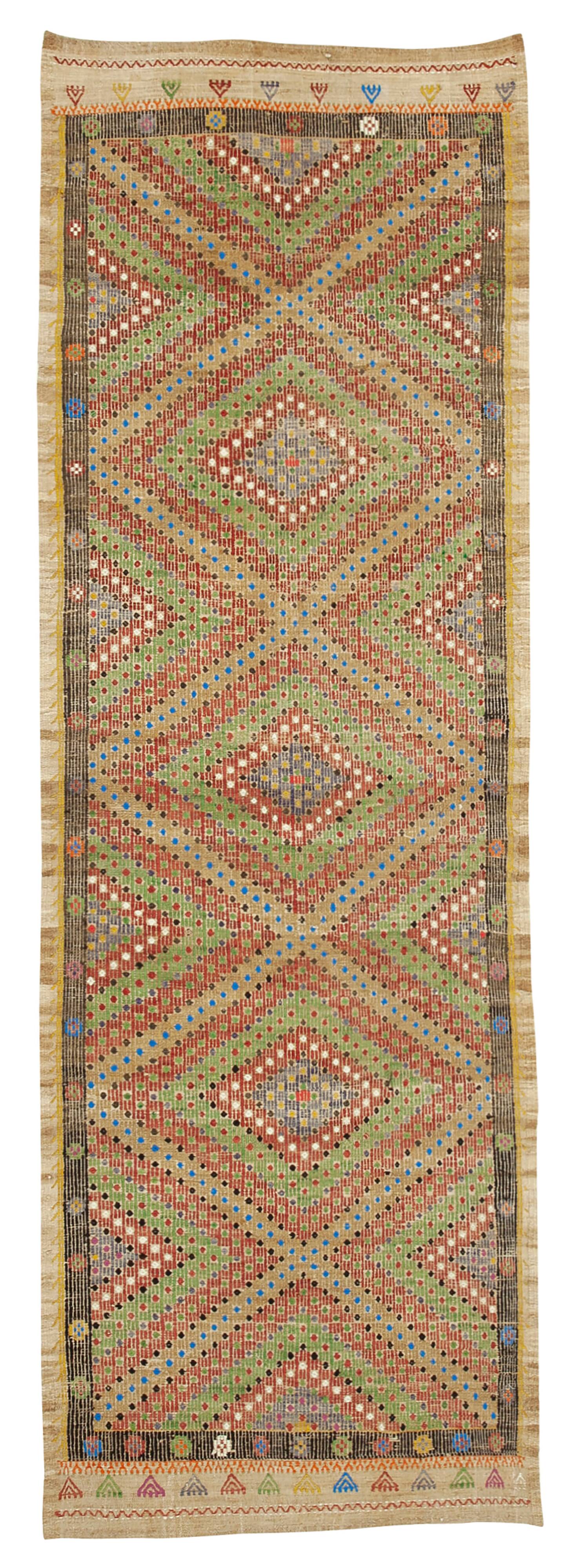 Turkish Handmade Vintage Anatolian Kilim 112 cm x 247 cm