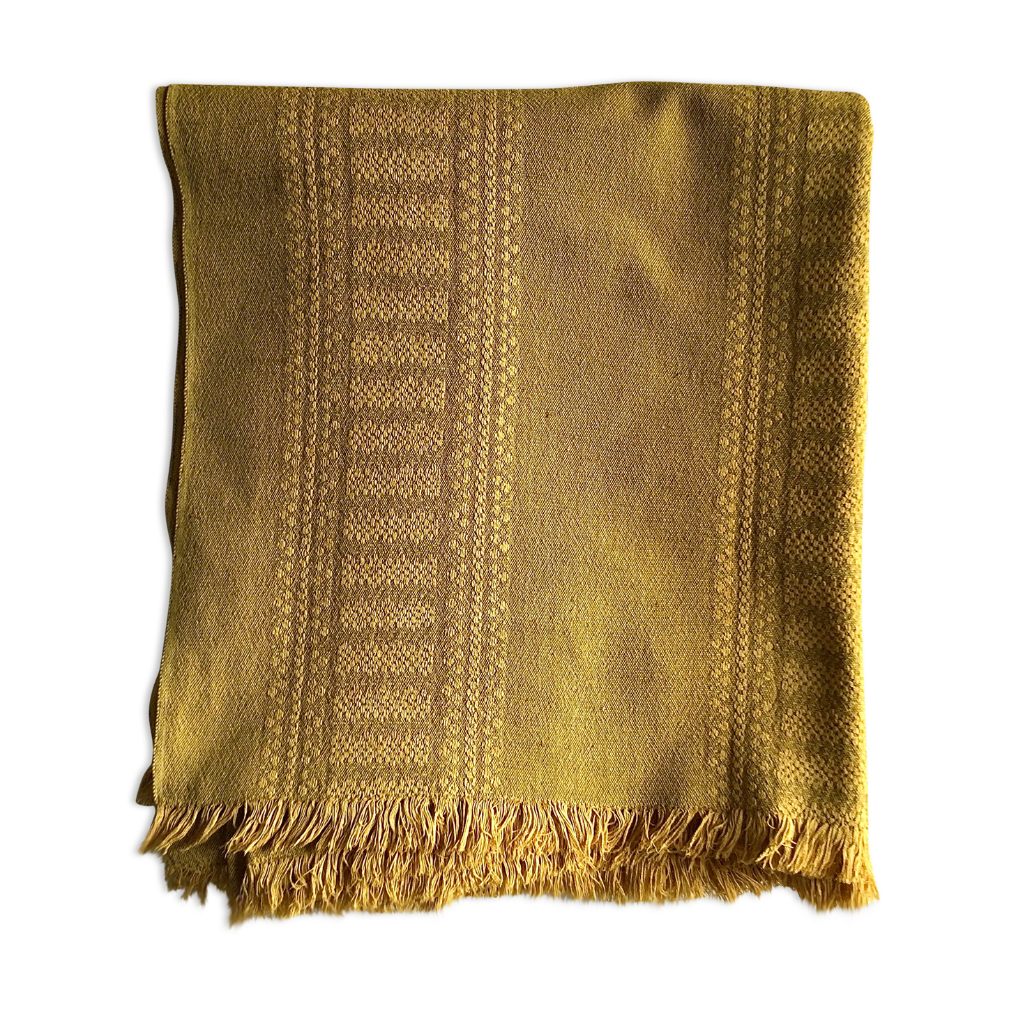 Old damask tablecloth tinted curry yellow