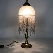 Table lamp, bedside lamp with pearls, speckled white globe in glass paste. 80s