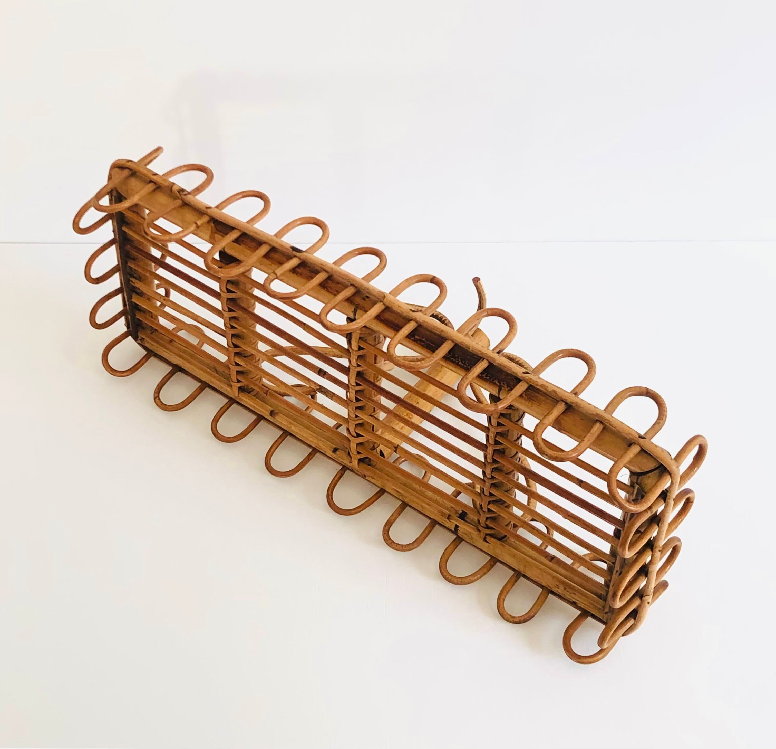 Rectangular rattan wall shelf, Italy 60s