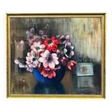 M.Steenbrugen. Still life with flowers in a blue vase. Pastel.