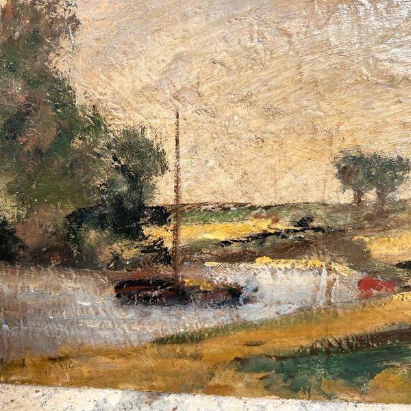 Peinture gabare sur rivière campagne française