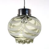 1970s Smoke Grey Textured / Striped Murano Italian Glass Pendant Lamp