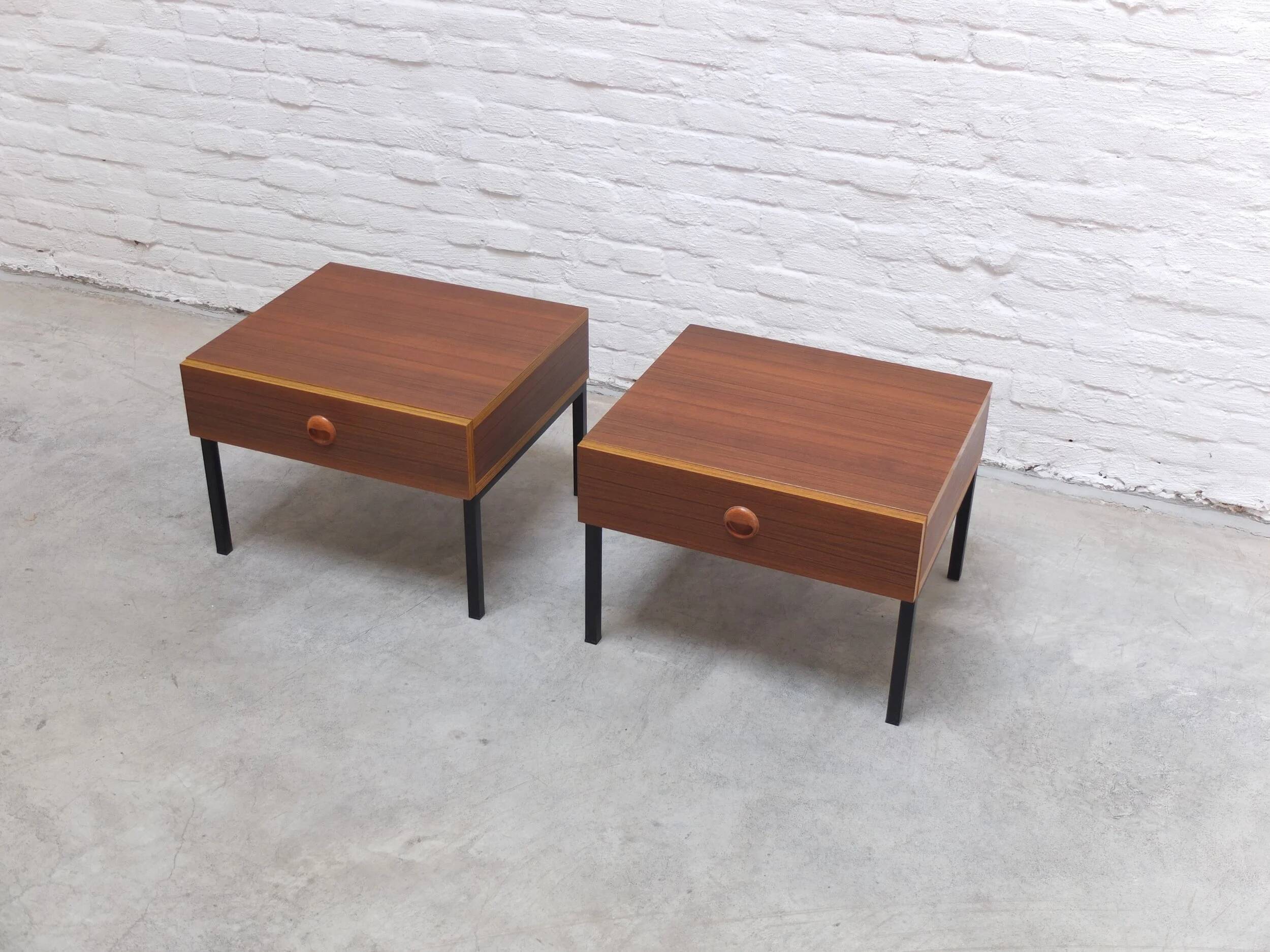 Modernist pair of bedside tables with drawers, 1960s