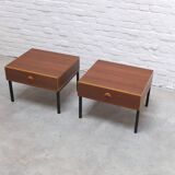 Modernist pair of bedside tables with drawers, 1960s