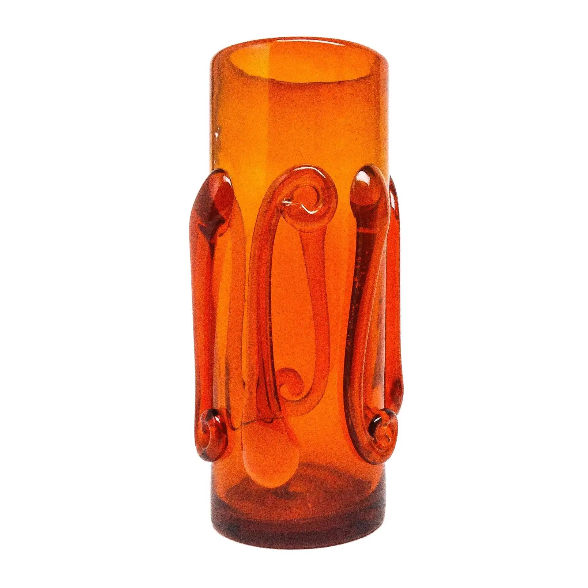 Postmodern vase, orange glass, designed by J. Słuczan-Orkusz, Poland, 1970s