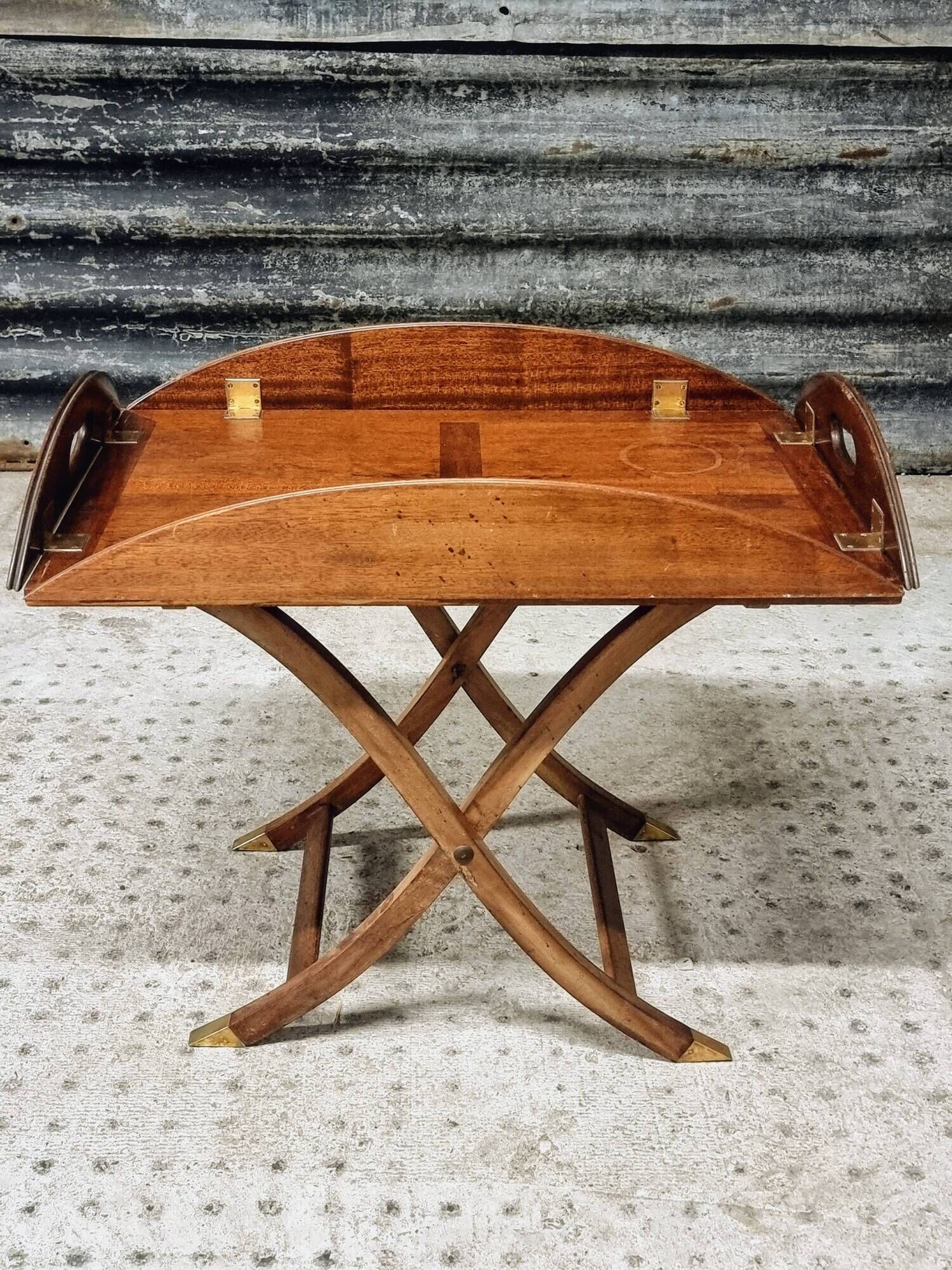 Vintage butler tray nautical side table mahogany