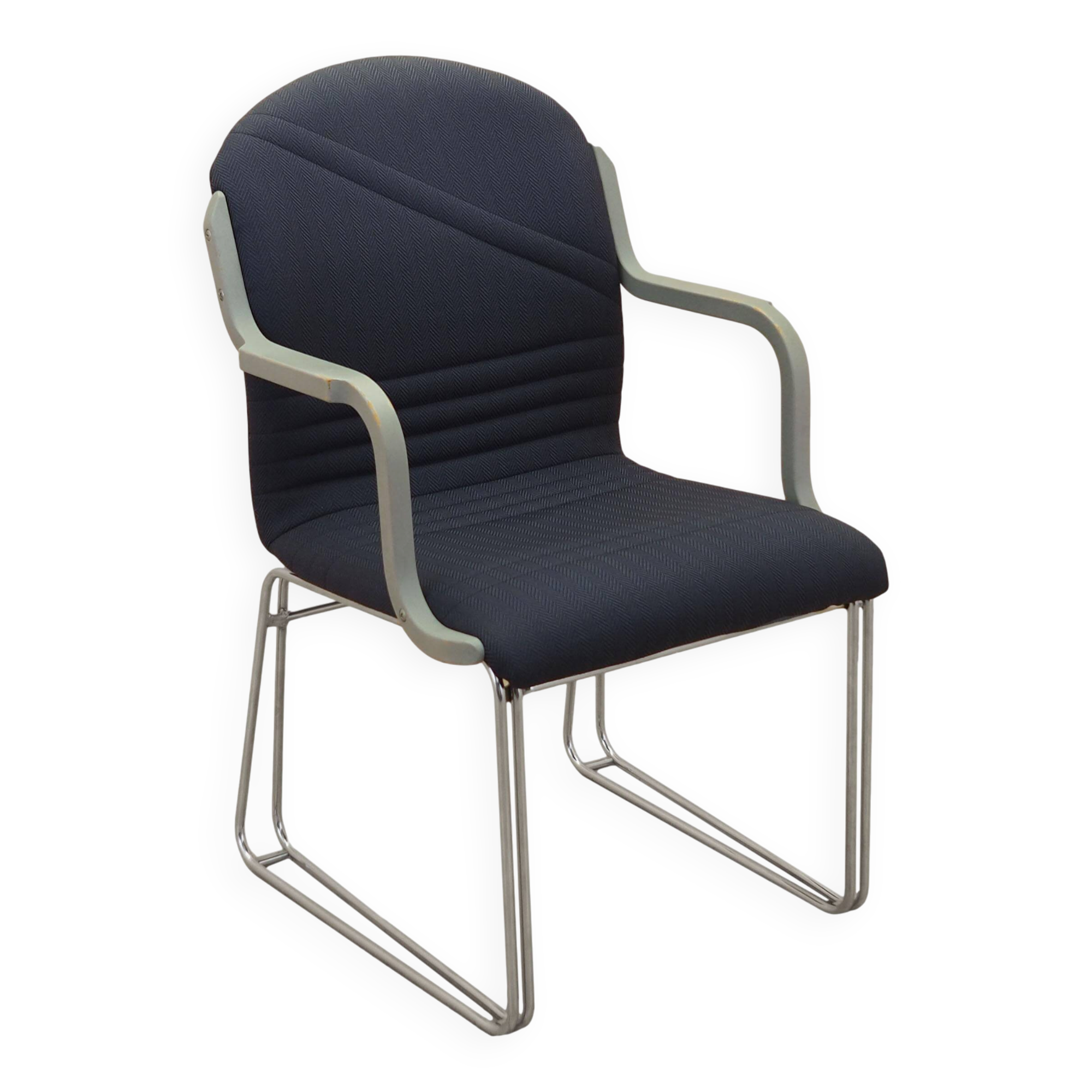 Italian cantilever chair 1990s blue fabric upholstery
