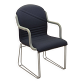 Chaise cantilever italienne des années 1990 avec revêtement en tissu bleu.