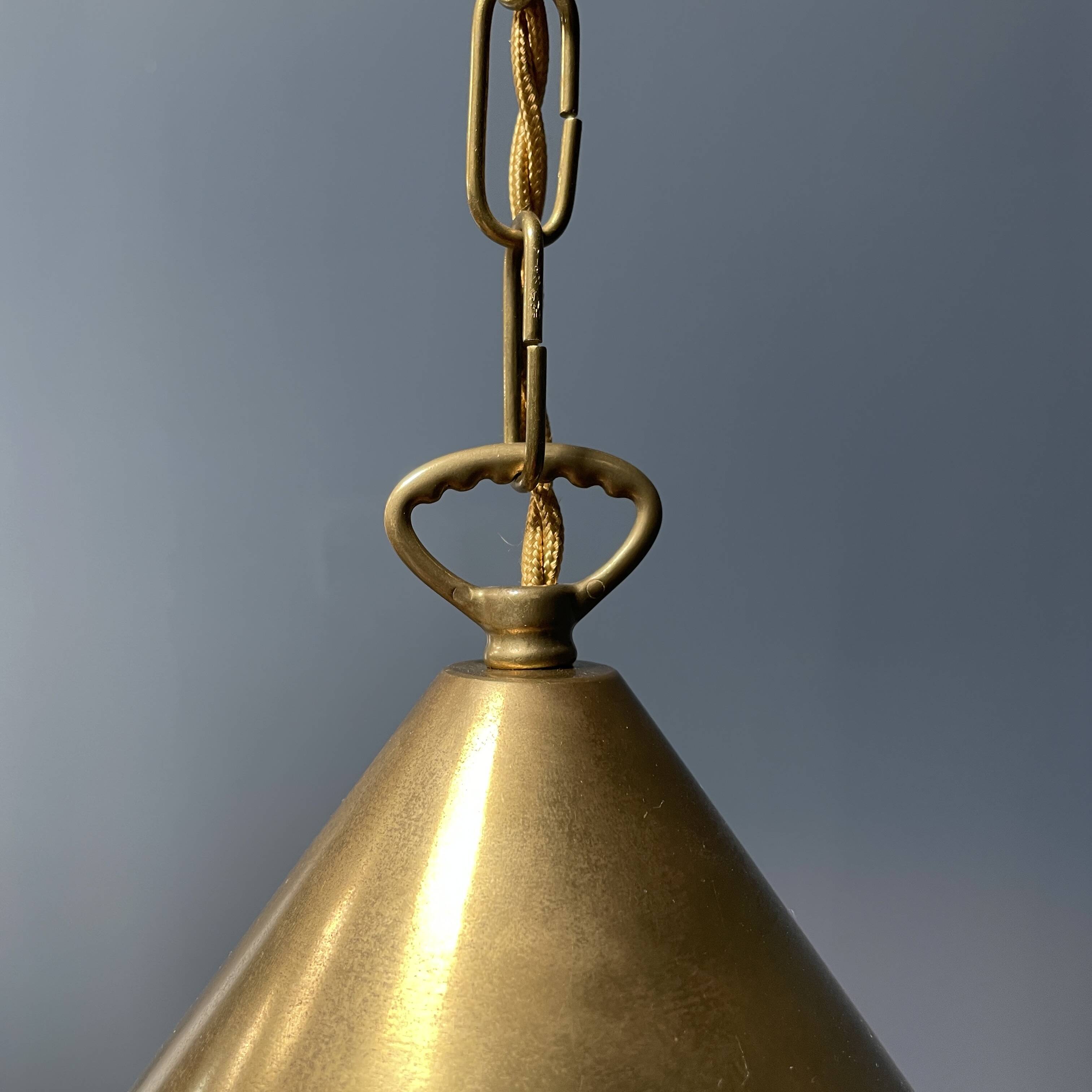 Brass lantern pendant lamp with yellow glass