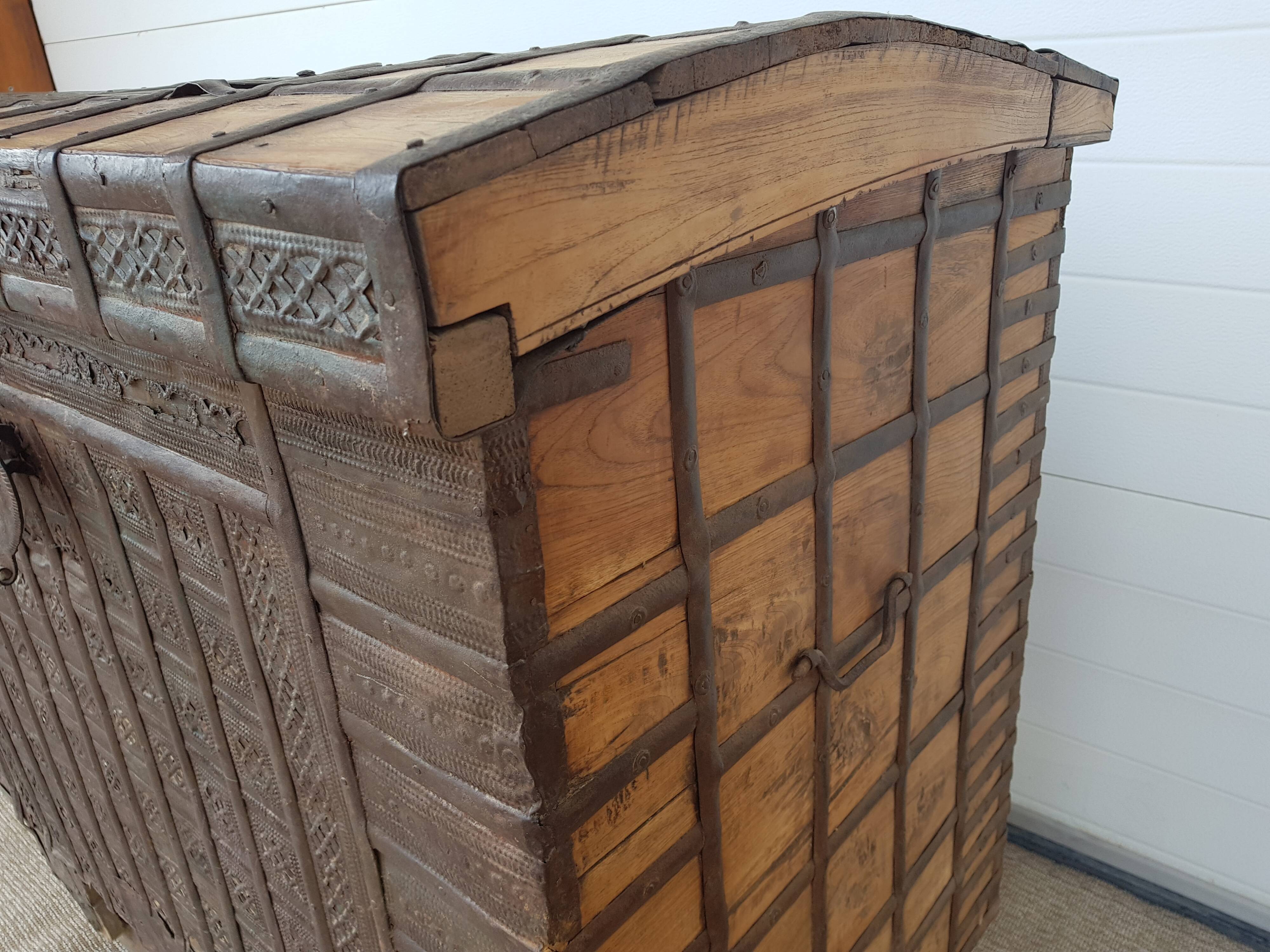 Old Vintage Indian Box on Wooden Wheels Early 20th S