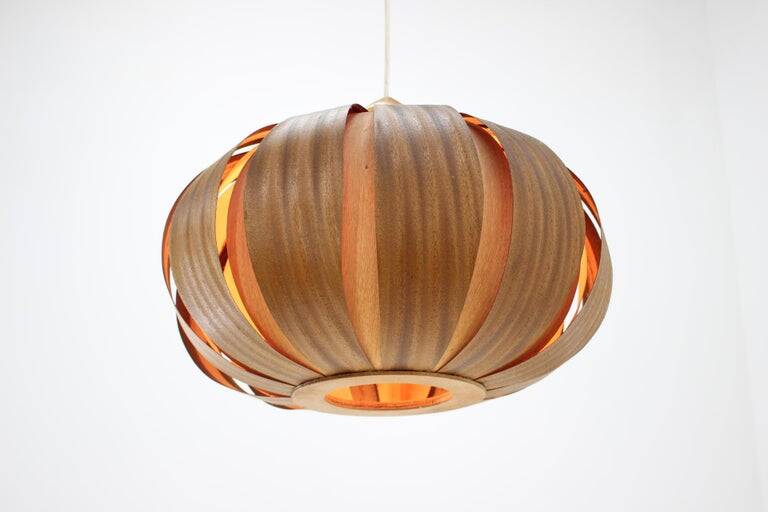 Large wooden veneer pendant lamp from the mid-20th century, 1960s
