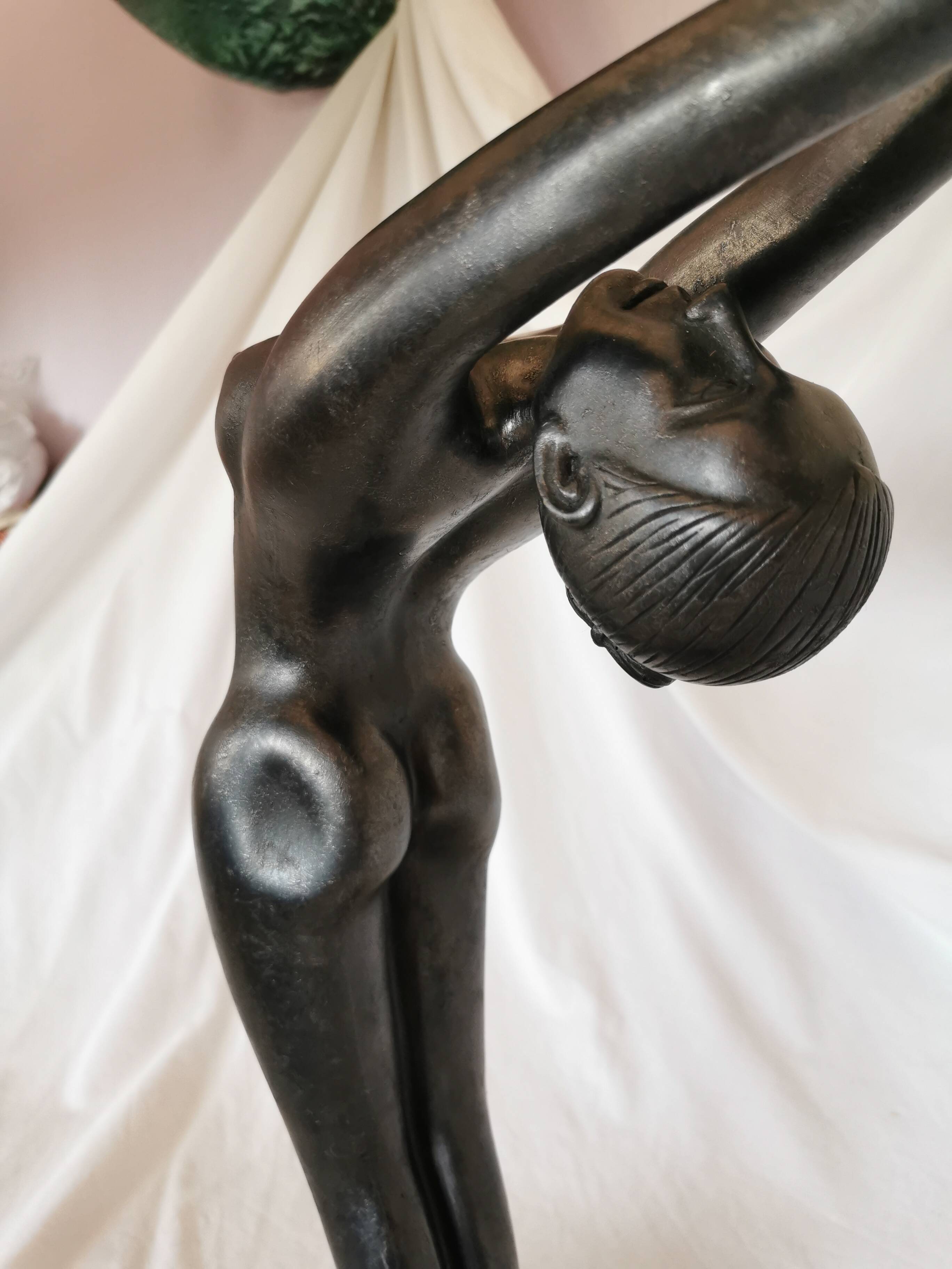 Large lamp, woman with ball, yoga, art deco style, 1980