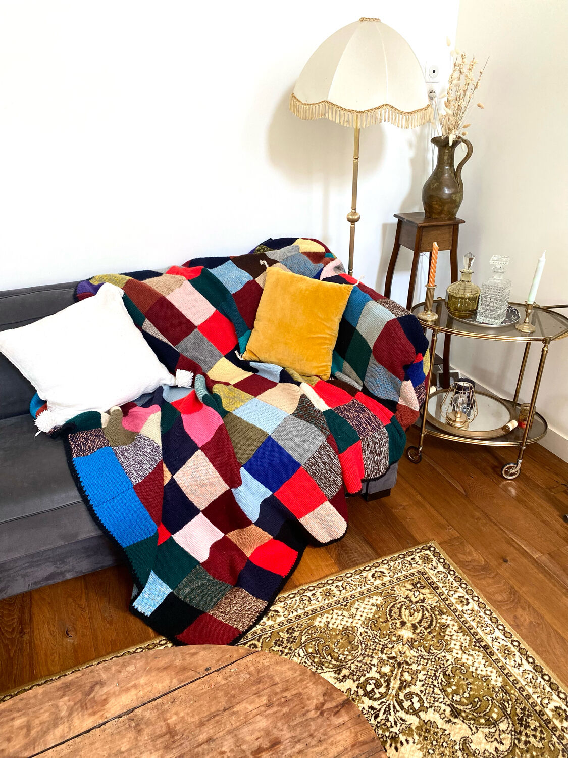 Handmade wool crocheted Granny square blanket