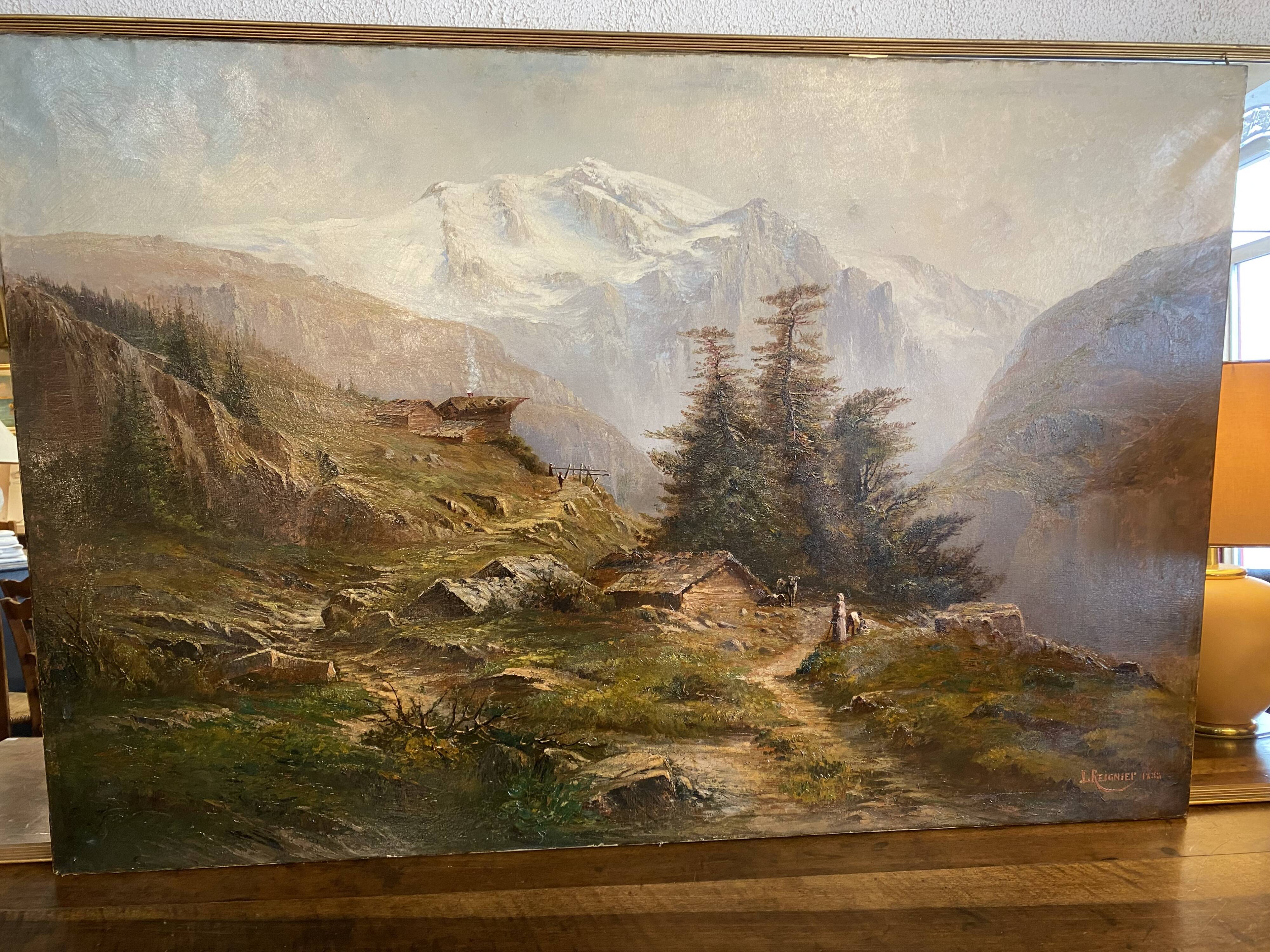 Oil on canvas "mountain landscape" signed L. Reignier 1888