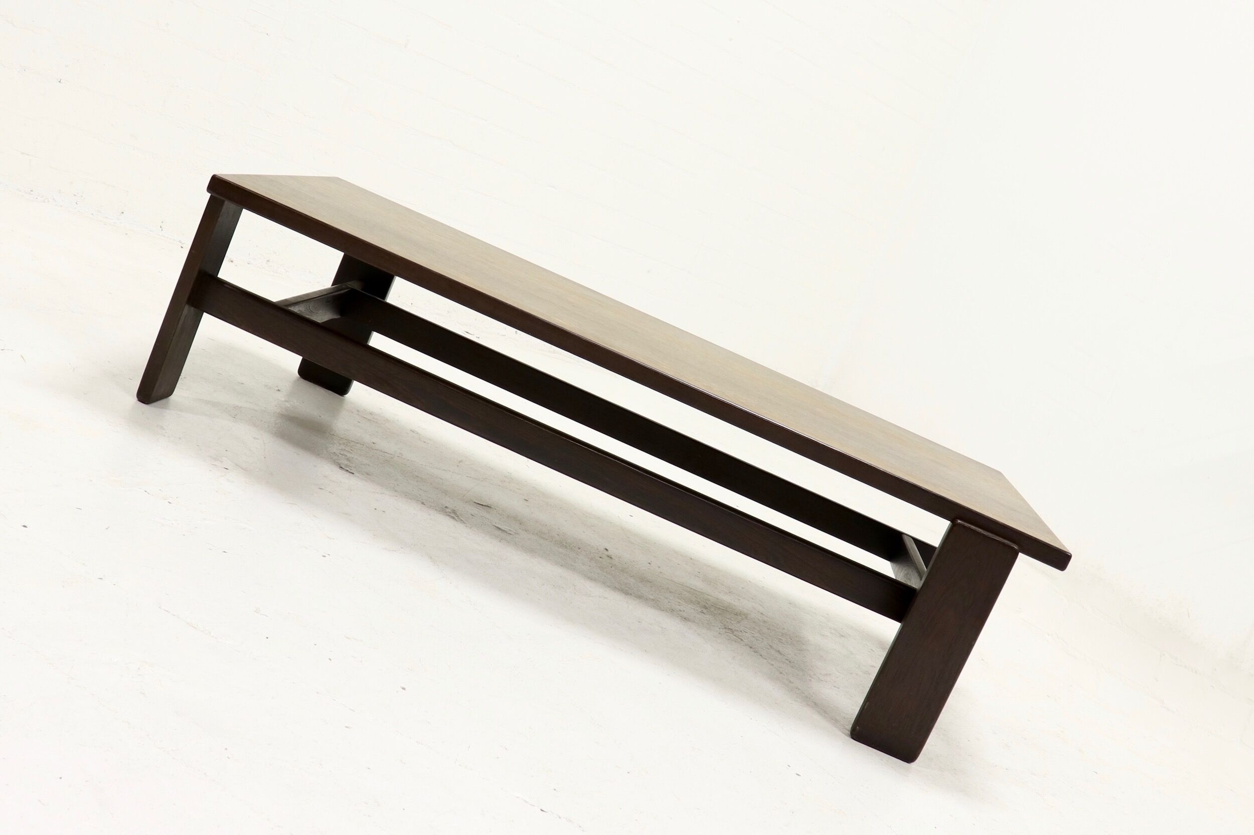 Asymmetrical solid Wenge wooden coffee table 1960s