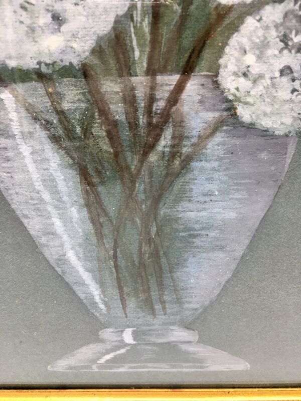 Tableau nature morte aux fleurs blanches années 70