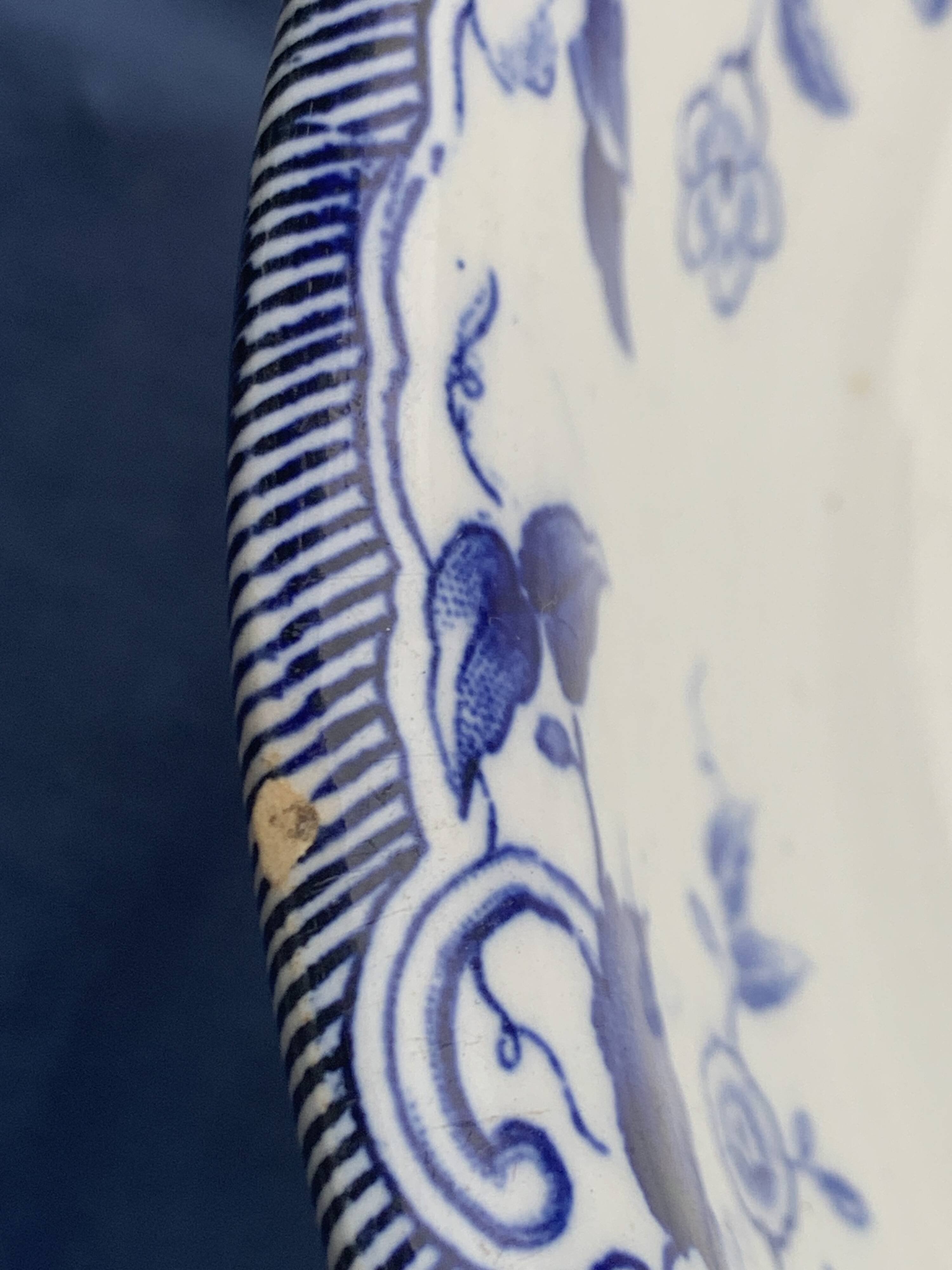 Antique salad bowl, Creil and Montereau, in earthenware, Flora model with blue bindweed, 19th century