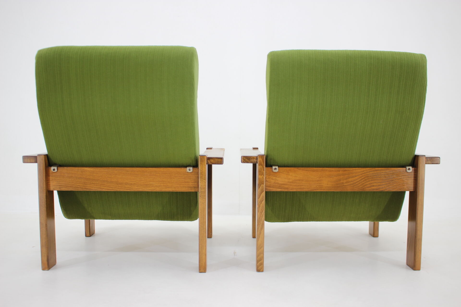 1970s pair of beech armchairs, czechoslovakia