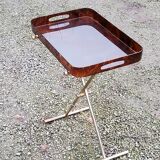 Gold metal side table with tortoiseshell lucite top from the 70s