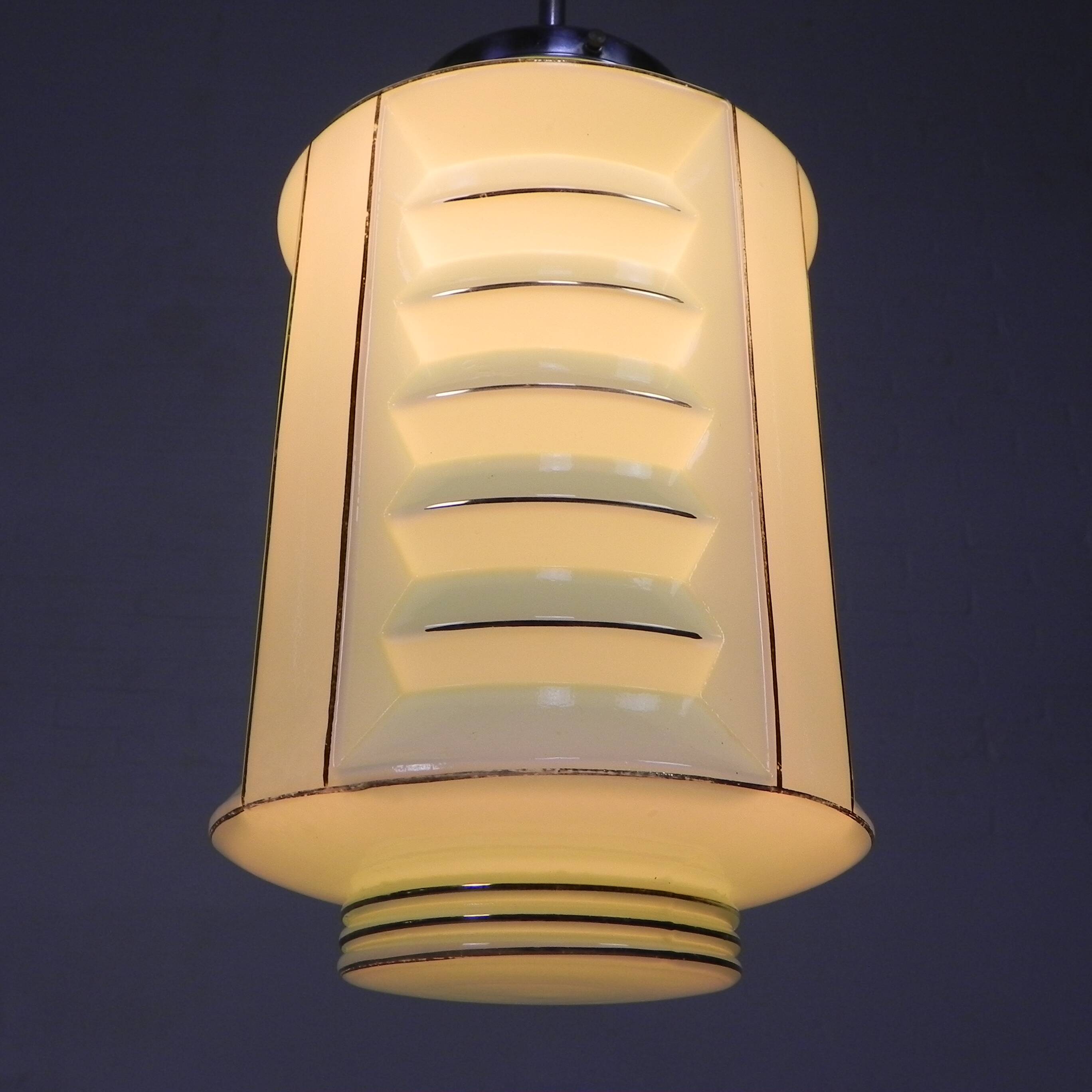 Art Deco pendant lamp with glass lantern shade, 1930s