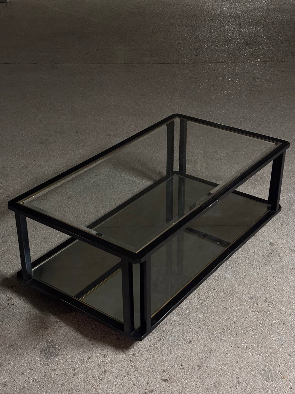 Large coffee table in metal, glass and mirror 1970