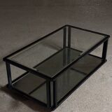 Large coffee table in metal, glass and mirror 1970