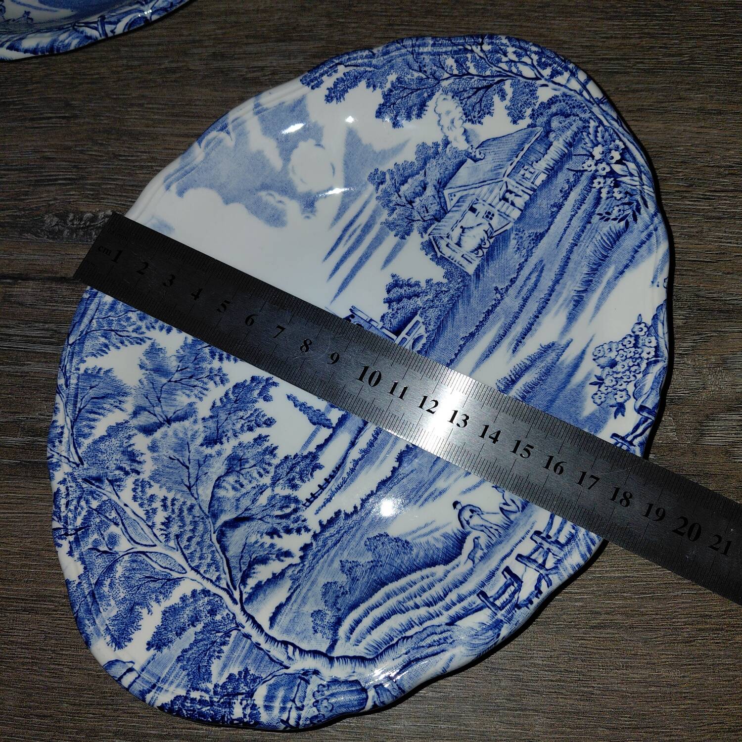 Porcelaine Lunéville - 2 petits plats paysage bleu