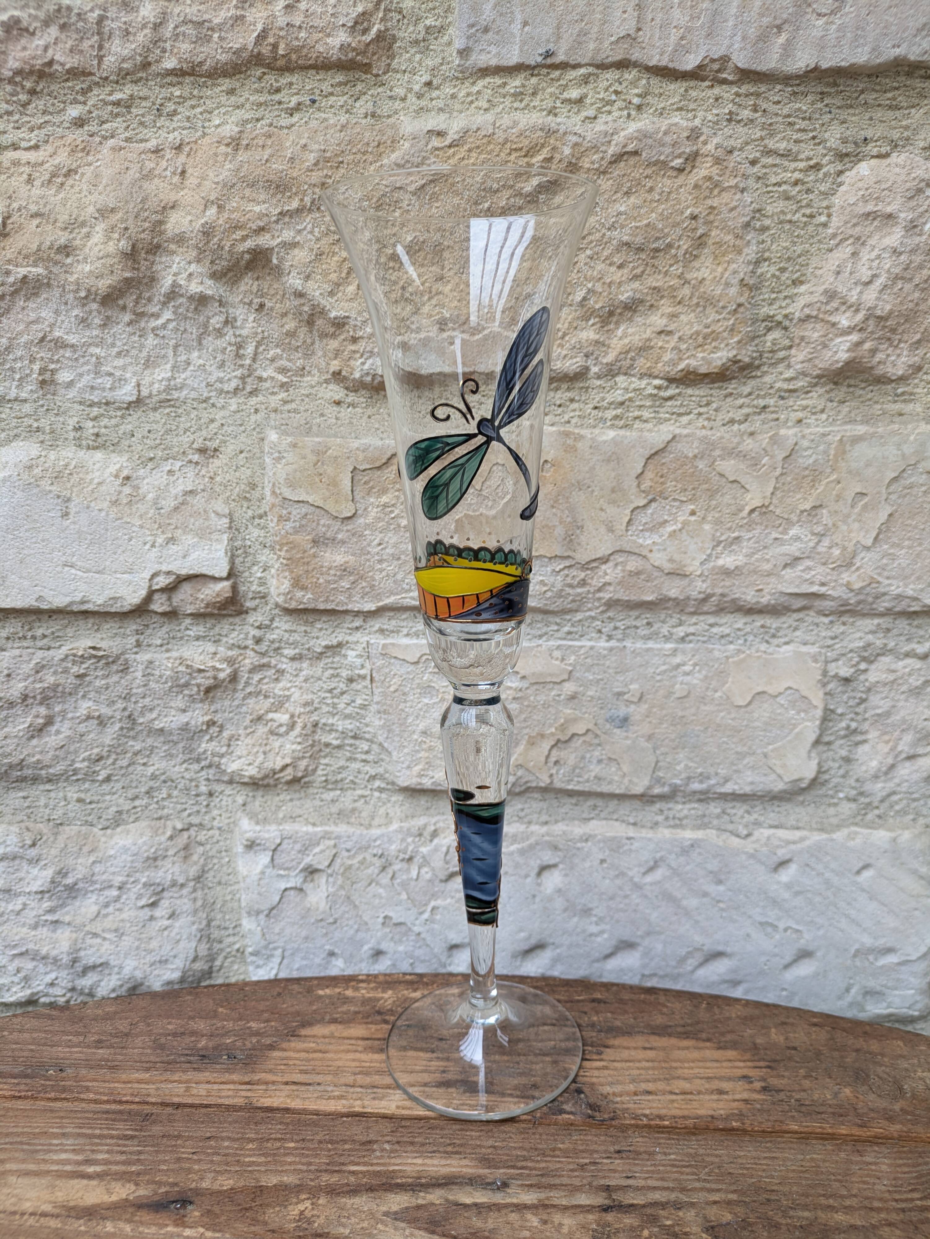 Champagne flute Paul Nagel collection Rêverie model Libellule hand-painted