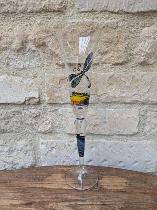 Flute à champagne Paul Nagel collection rêverie modèle Libellule peint main