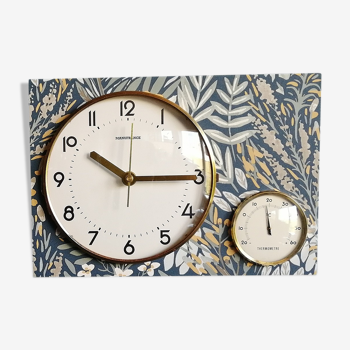 Horloge vintage pendule murale silencieuse rectangulaire thermomètre "Manufrance"