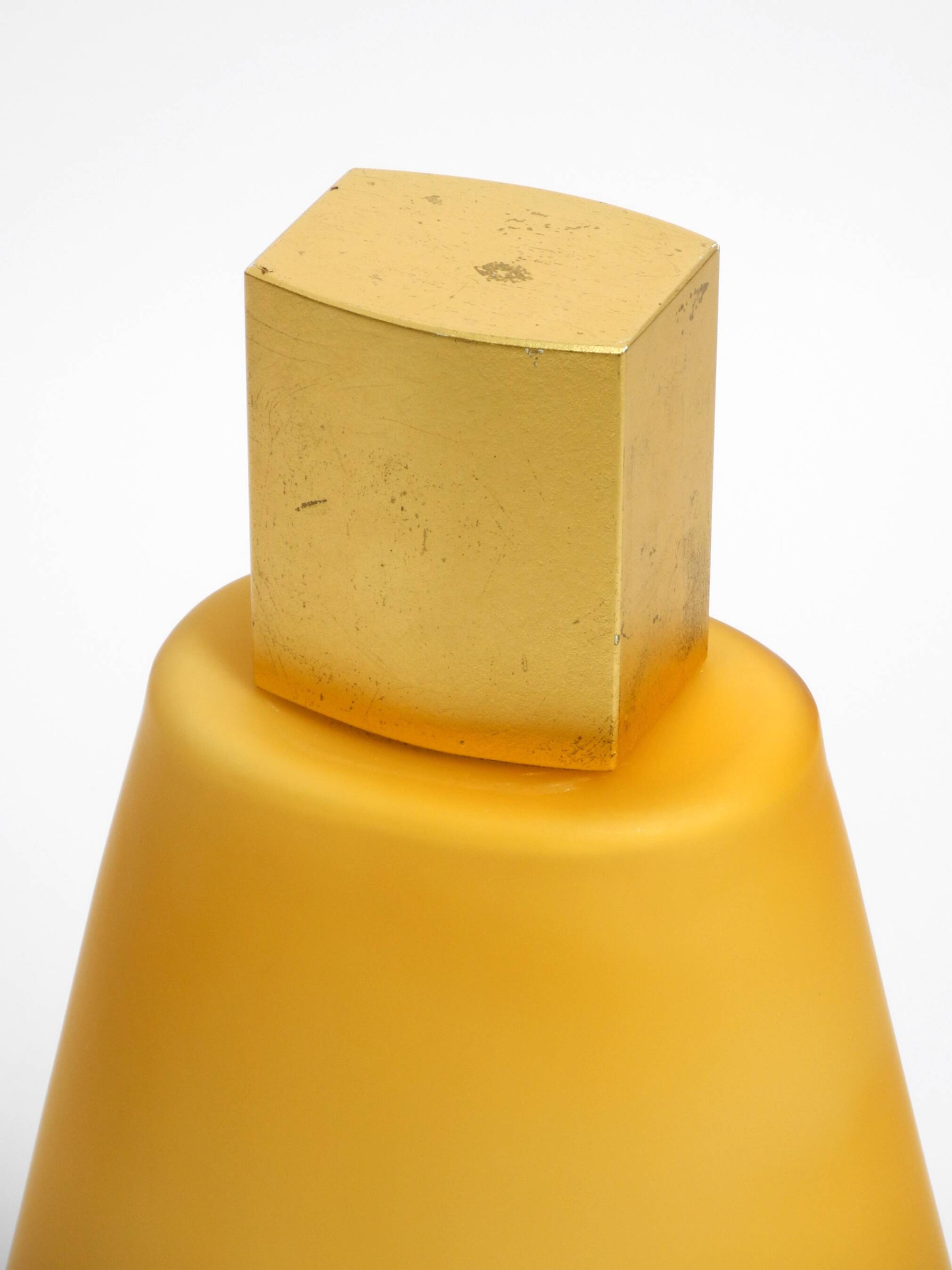 Large 1990s postmodern design floor or table lamp made of colored glass