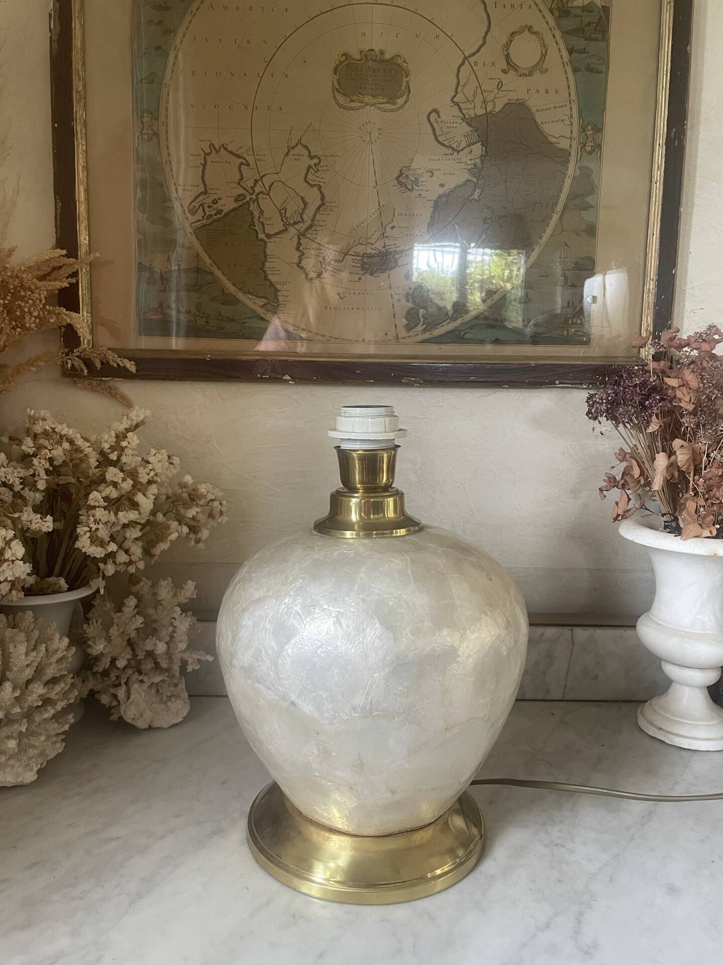 Capiz shell lamp and vintage brass