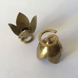 Pair of brass lotus flower candlesticks