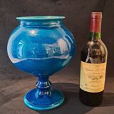 Large Turquoise Crackle Earthenware Footed Bowl Vase