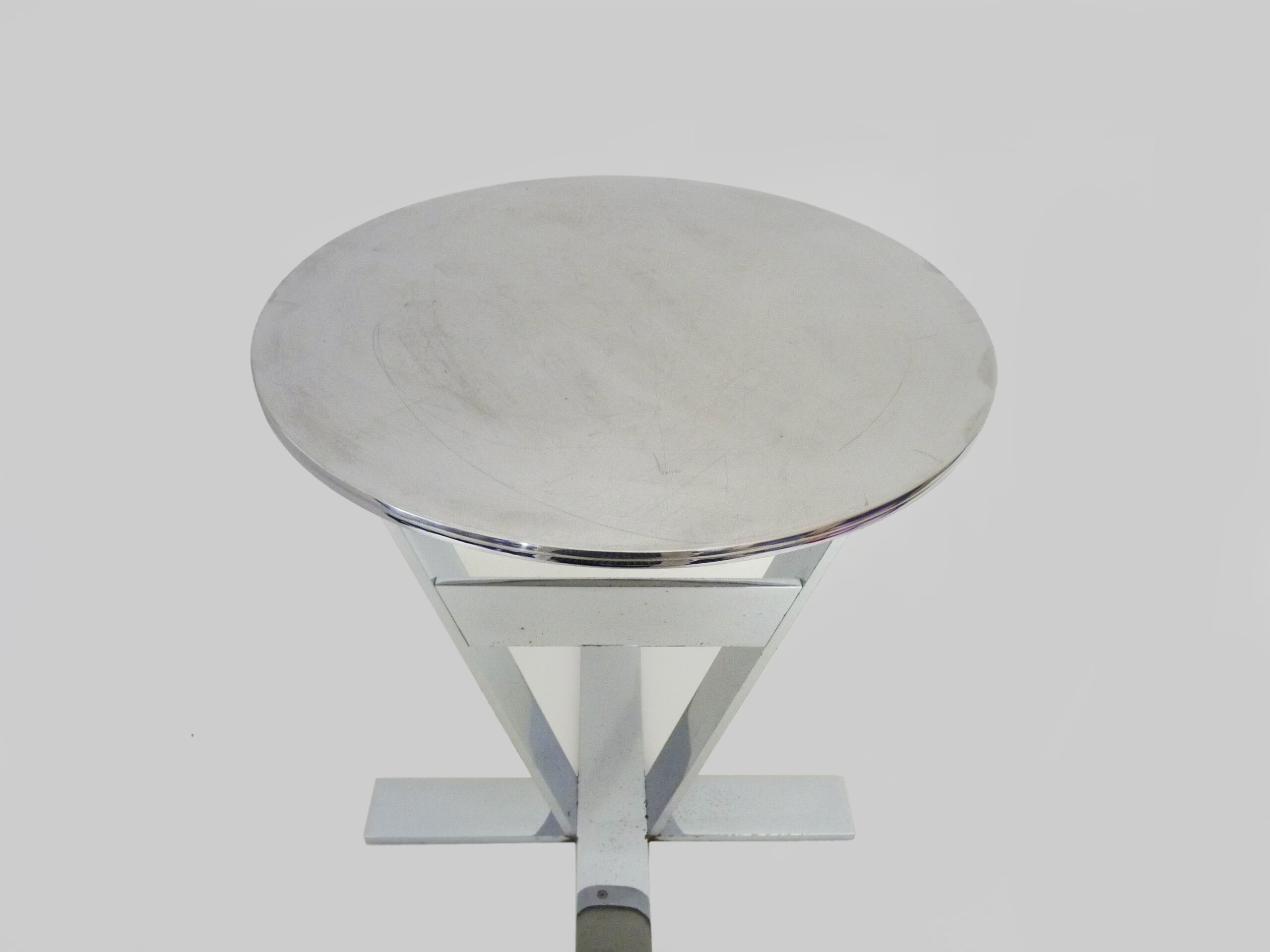 Prototype pedestal table, stool, sofa end, chrome metal and stainless steel German design