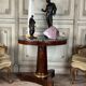 Empire style pedestal table in mahogany, gilt bronze, grey Saint Anne marble top, circa 1800