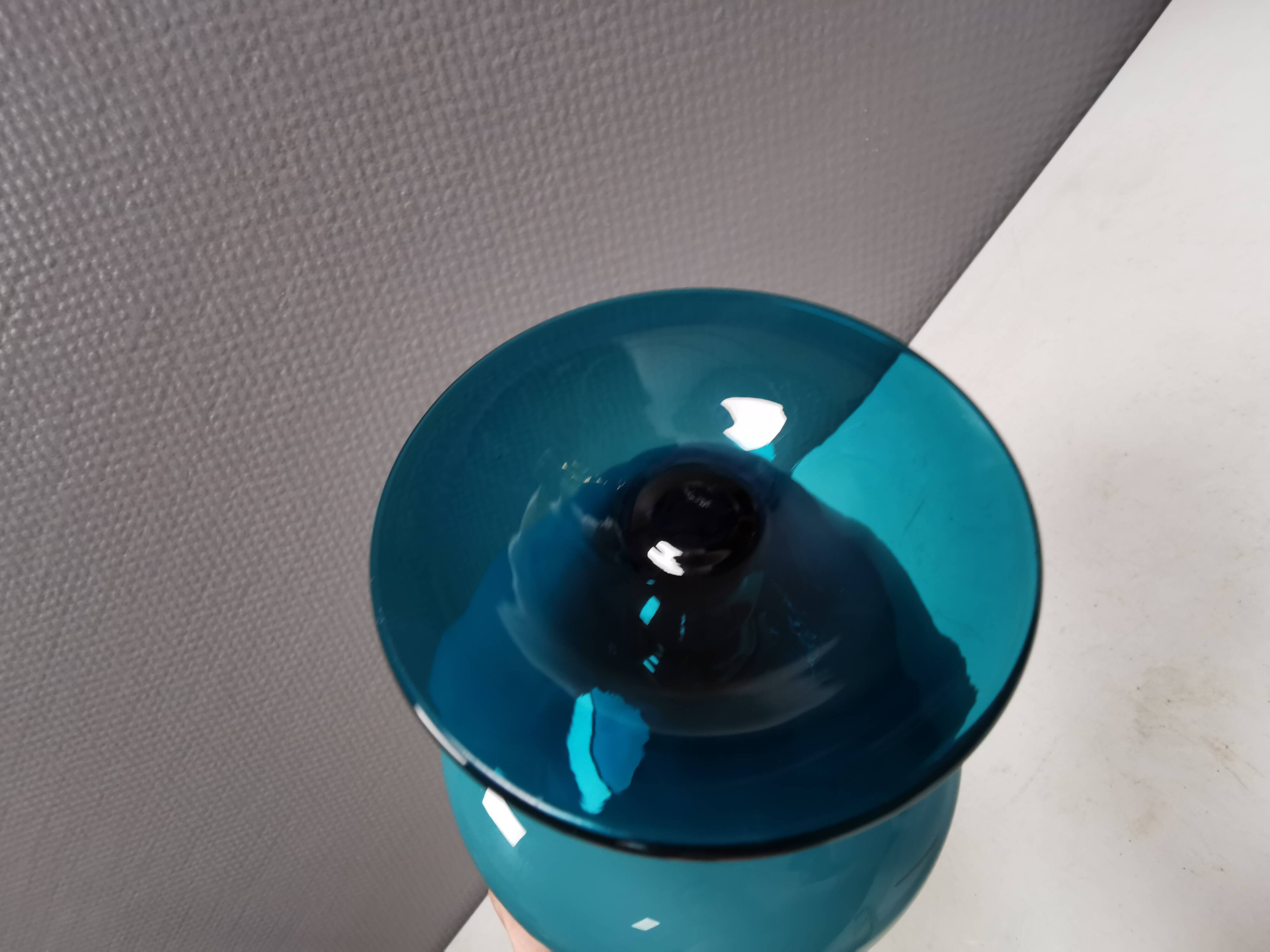 Vintage turquoise glass pedestal bowl Carlo Moretti Italy 1960s