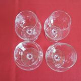 Lot 4 unsigned chiseled crystal cognac glasses