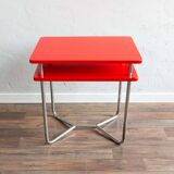 Functionalist Chrome Red Side Table Made In Czechoslovakia, 1930s