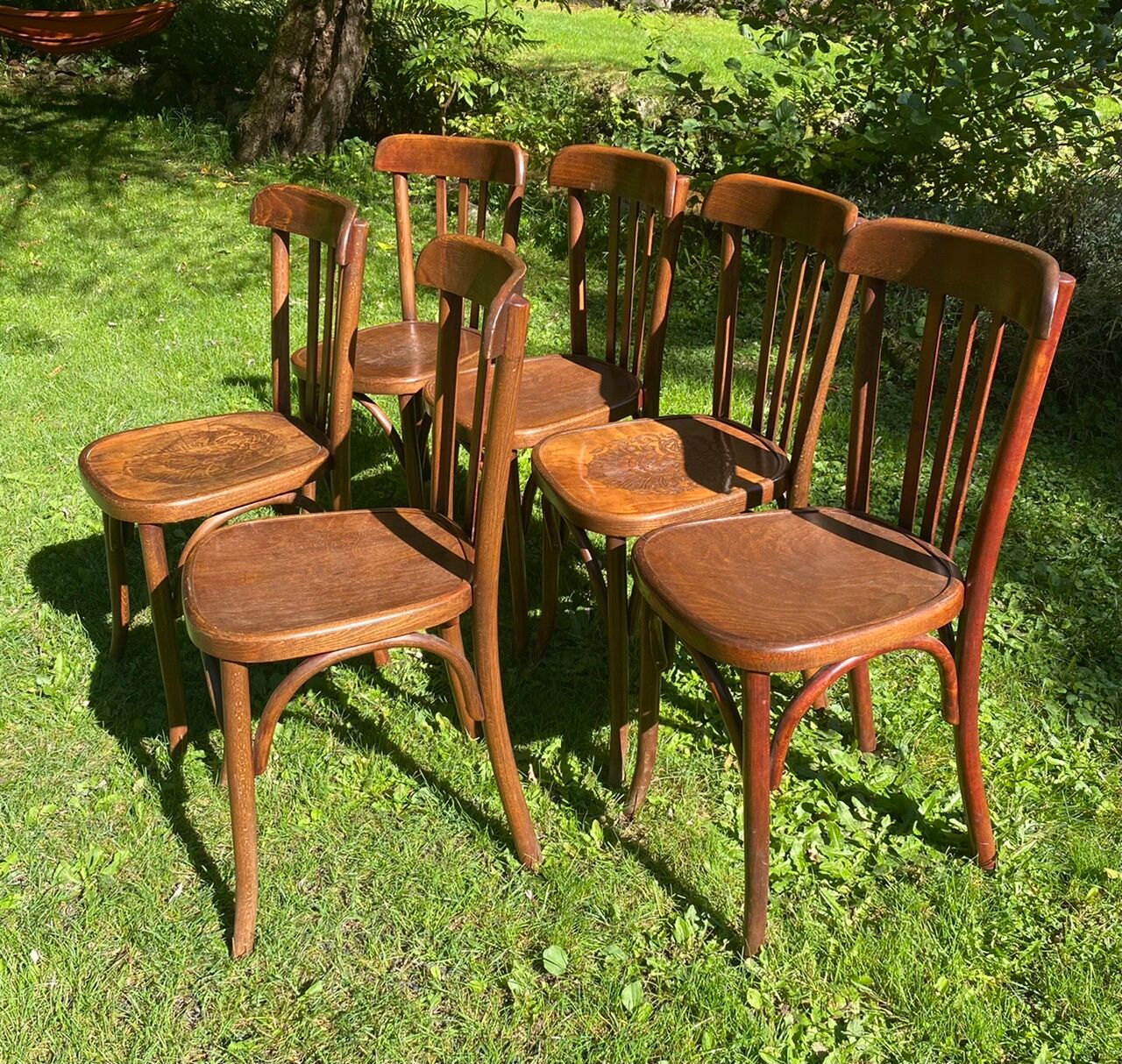 6 Fischel bistro chairs with labels, circa 1930