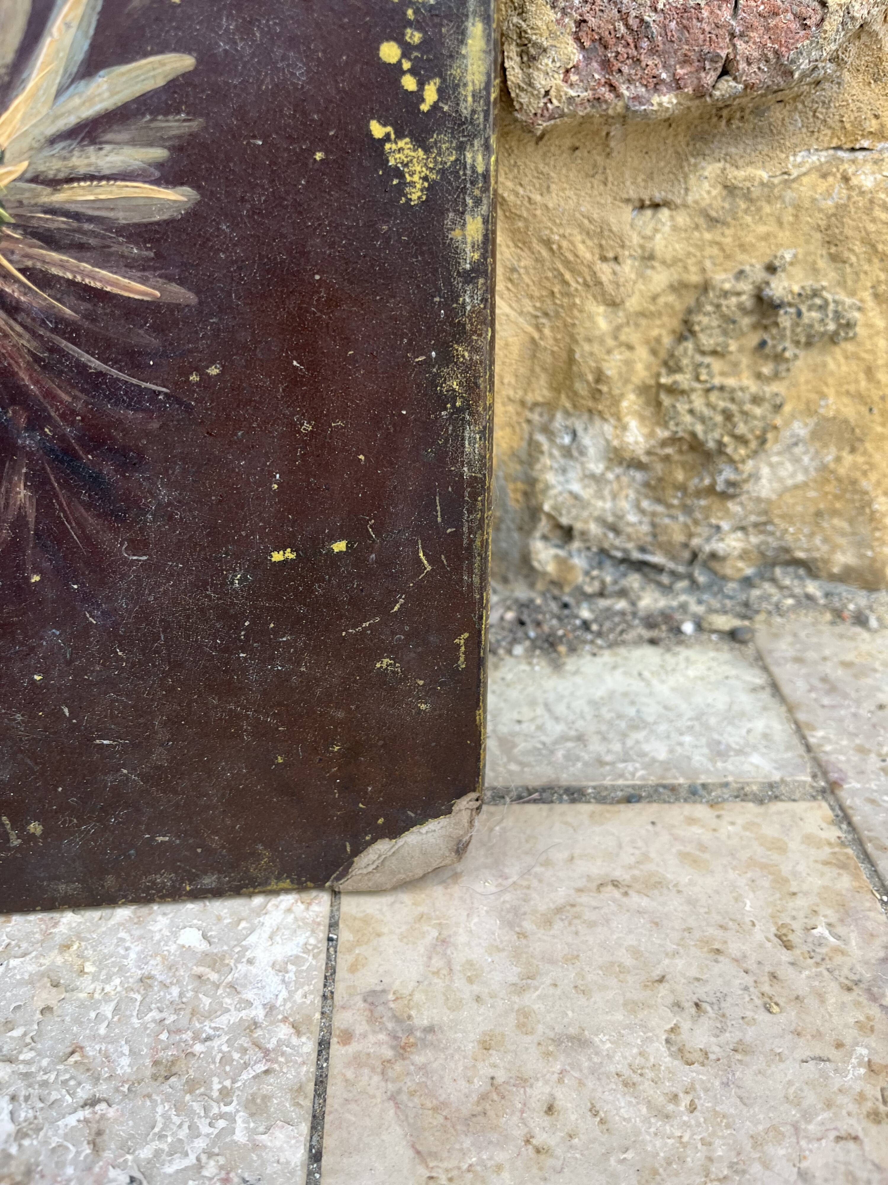 Old floral painting – bouquet of chrysanthemums – panel painting