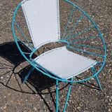 Old vintage armchair type scoubidou in turquoise metal