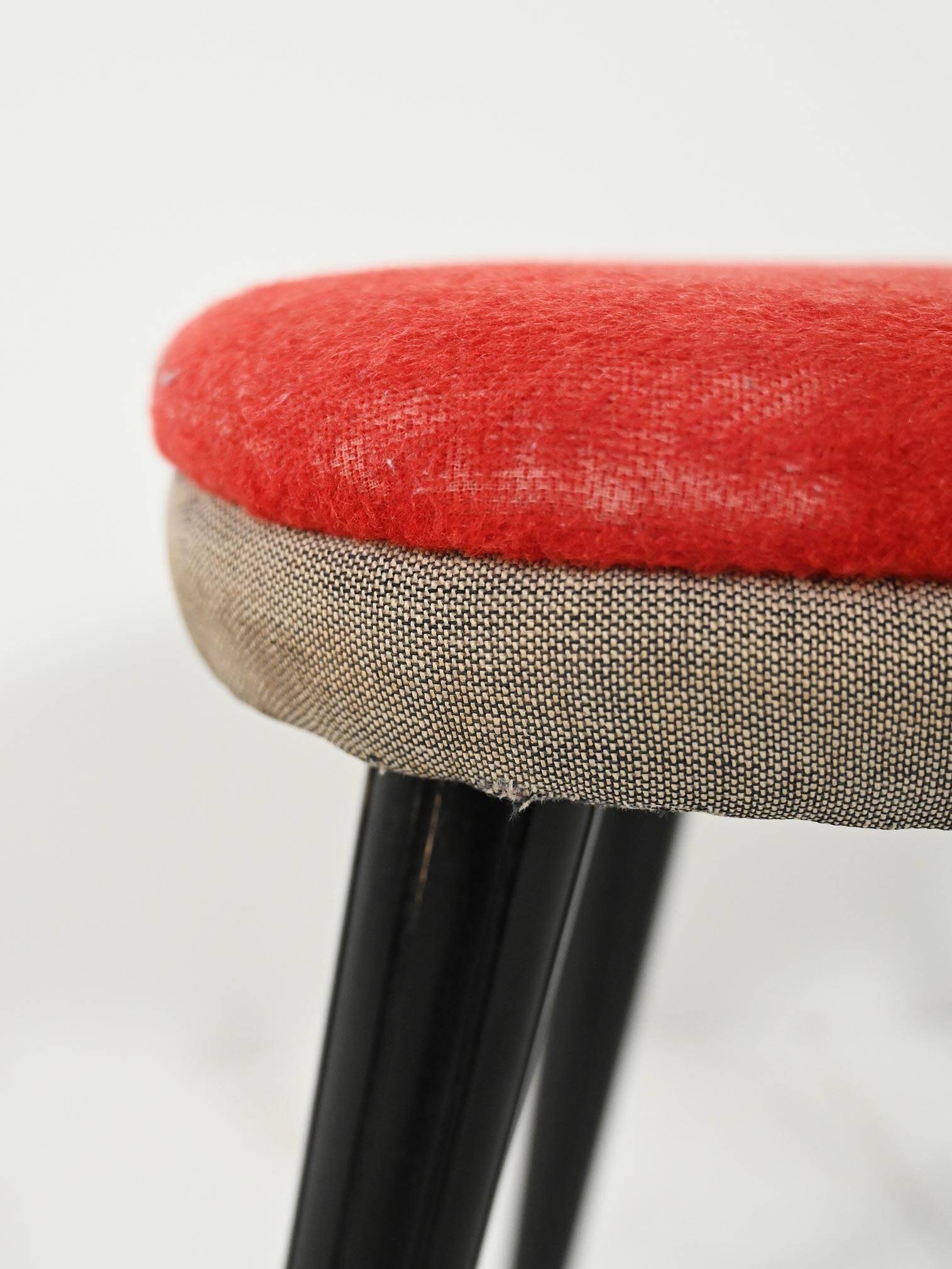 Scandinavian stool with red velvet and brass