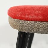 Scandinavian stool with red velvet and brass