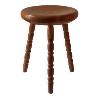 Vintage mid century turned wooden stool thick seat