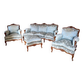 Louis XV living room (4pcs.) with sofa, two armchairs, and footstool