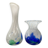 Duo de vases en pâte de verre soufflé années 70